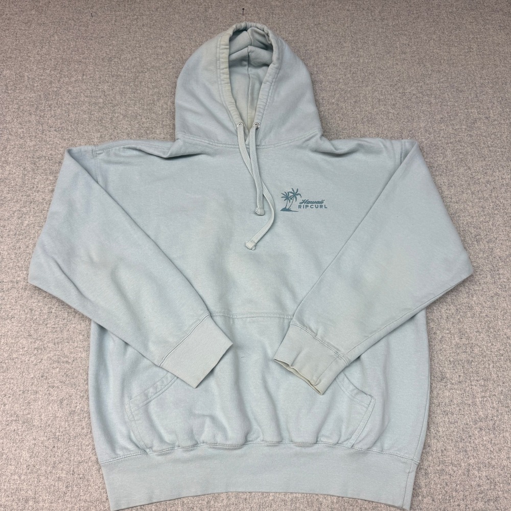 Rip Curl Hawaii Hoodie XL Light Blue Pullover Graphic Surf Sweatshirt Standard